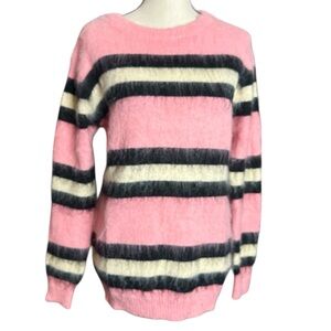 OXKNIT Sweater M & L Pink w/ Black & White Stripes